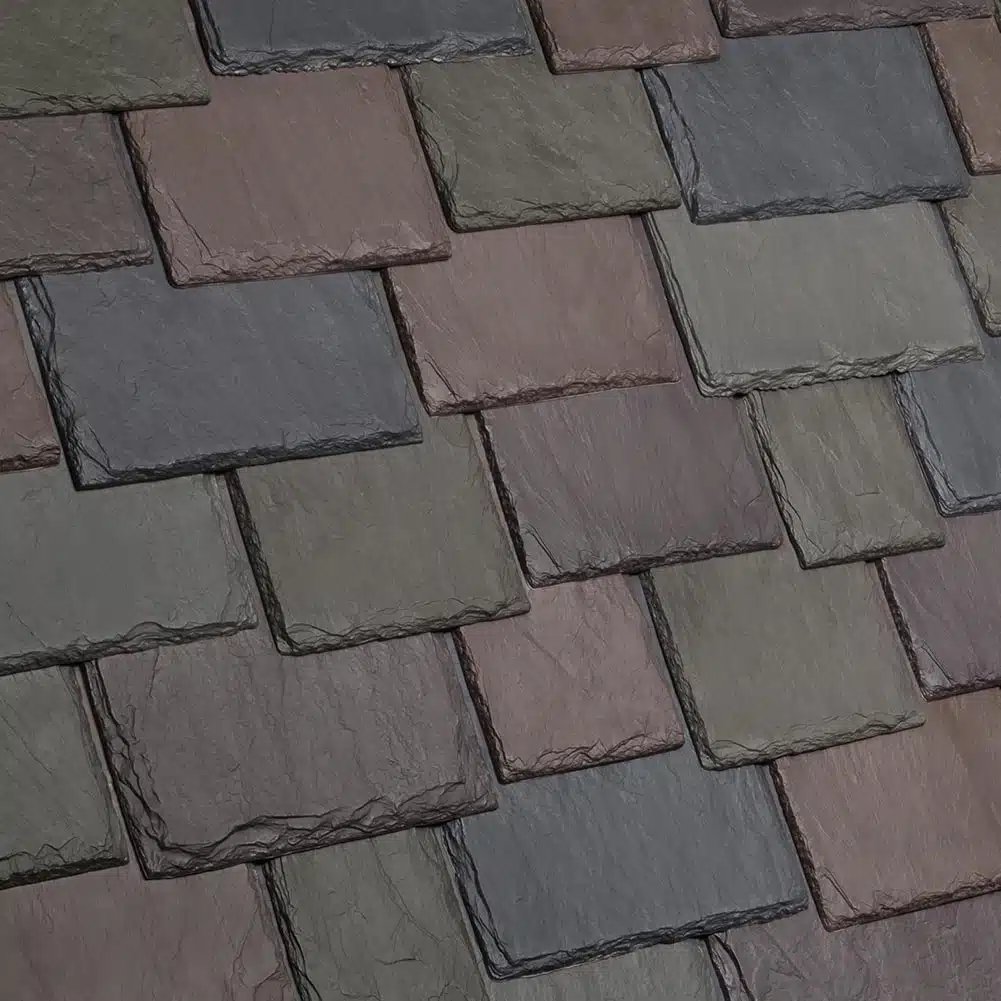 Close-up of Aberdeen slate roofing tiles on a residence in New Jersey, highlighting the texture and quality of Inspire® Slate by DaVinci.